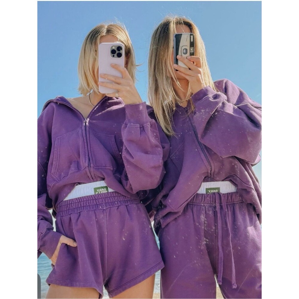 Rare Daily Drills Rich Purple Cropped Full Zip and Shorts Set